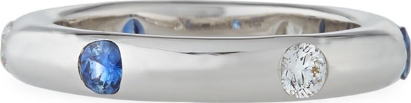 Adolfo Courrier 18K White Gold Band Ring with Inset Diamonds & Sapphire, Size 7
