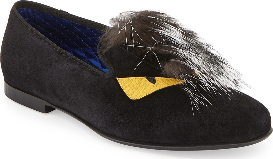 Fendi Monster Fur Evening Slipper, Black