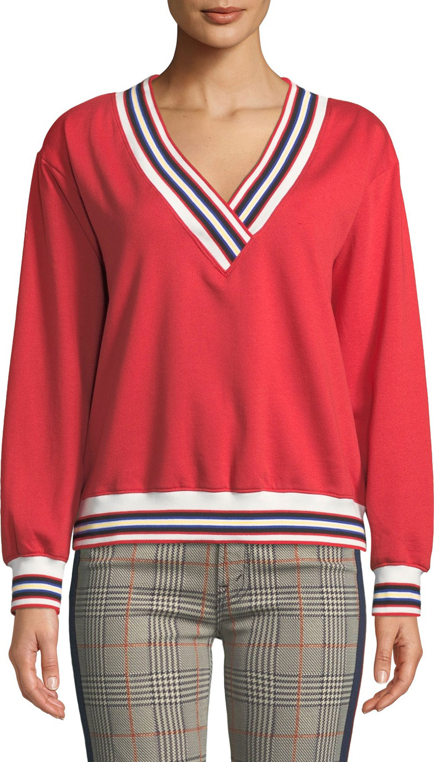 Rebecca Minkoff Kristine Sporty V-Neck Sweatshirt with Striped Trim