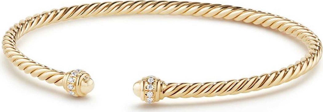 David Yurman 18k Gold Petite CableSpira® Bracelet w/ Diamonds, Size M