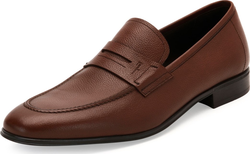 Salvatore Ferragamo Men's Textured Calfskin Penny Loafer, Brown