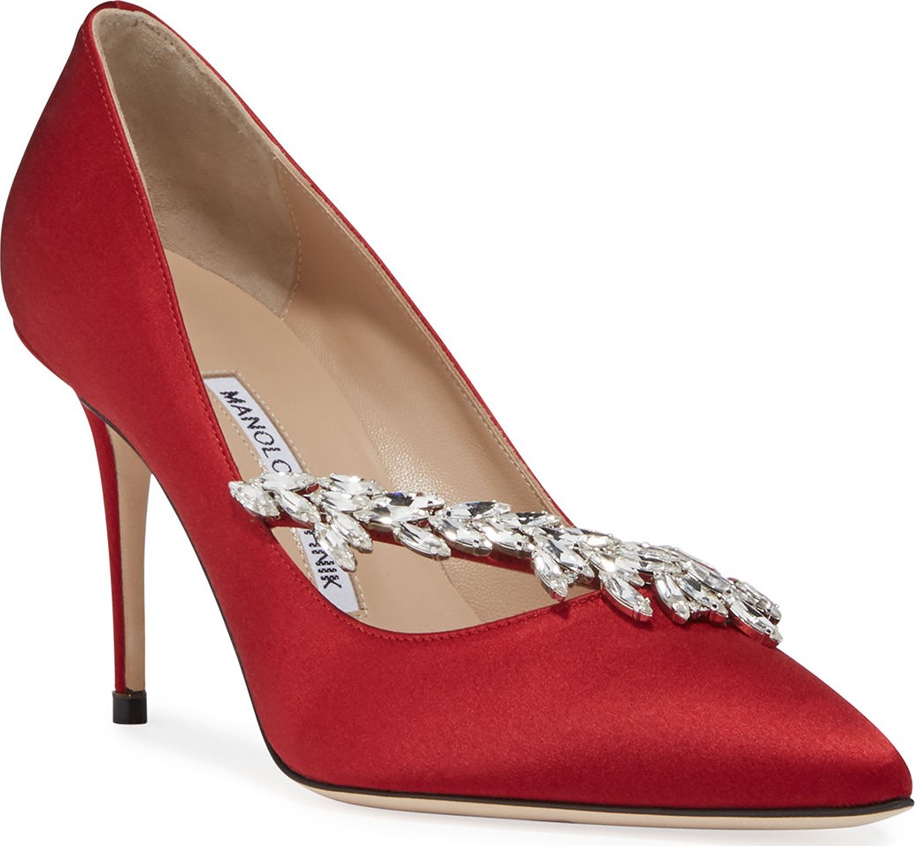 Manolo Blahnik Nadira Jeweled Satin 90mm Pump