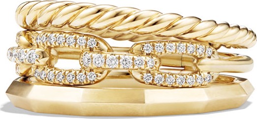 David Yurman Stax Narrow Ring with Diamonds in 18K Gold, Size 6