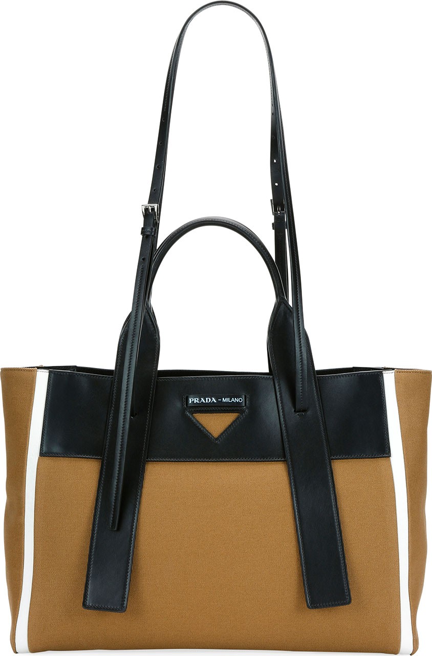 Prada Grace Lux Leather Two-Tone Tote Bag