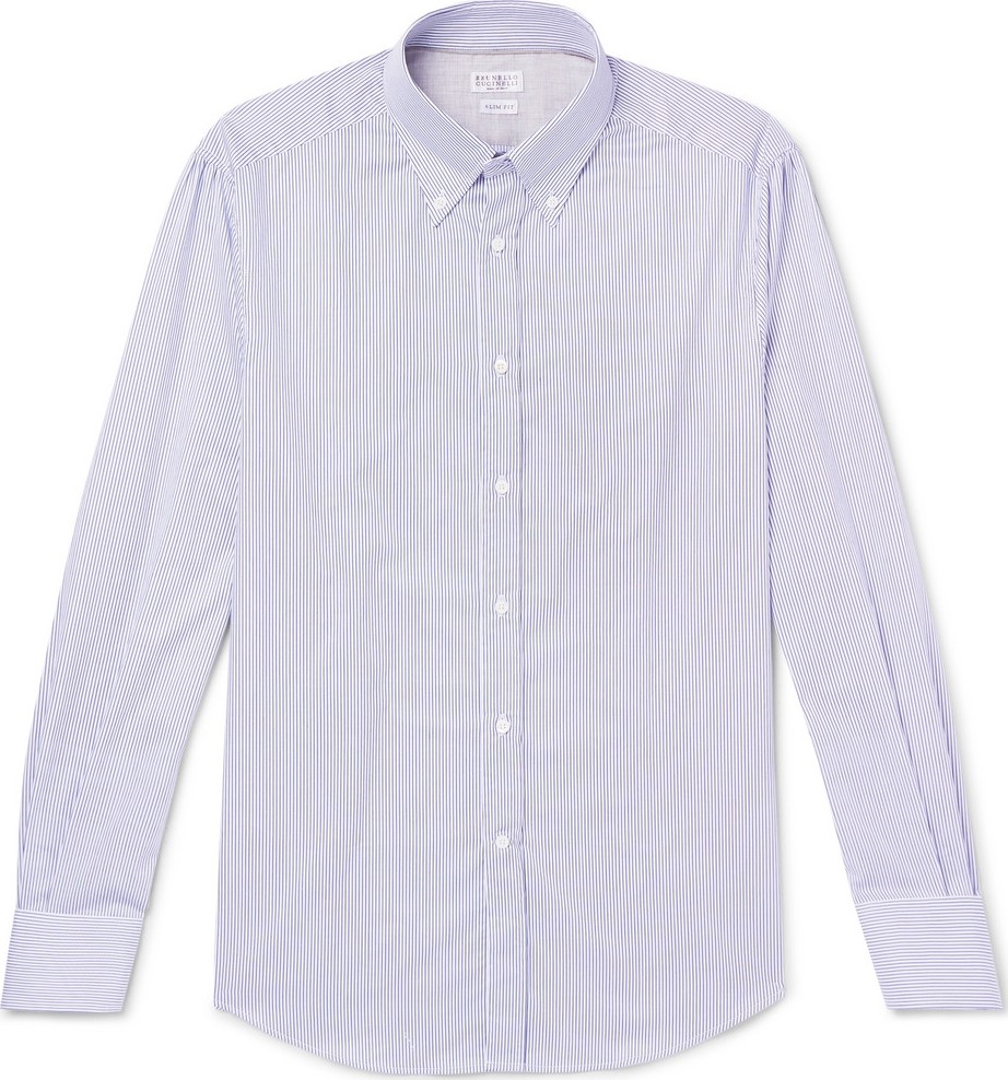 Brunello Cucinelli Slim-Fit Button-Down Collar Striped Cotton-Poplin Shirt