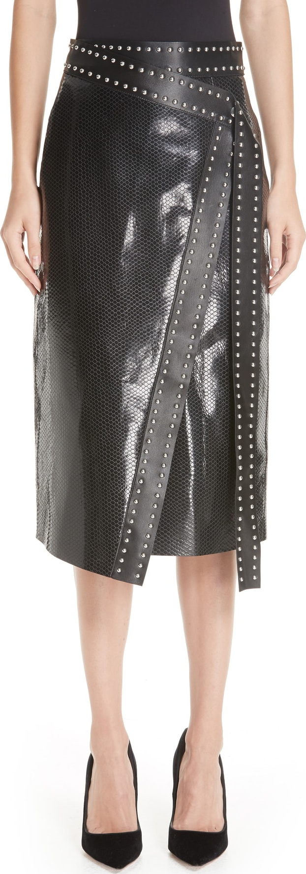 Alexander McQueen Snake Embossed Leather Wrap Skirt