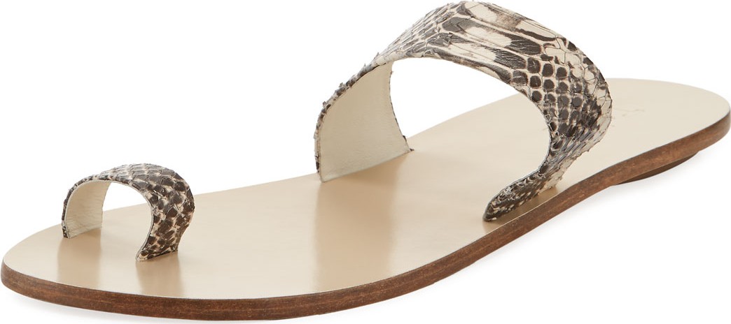 Tibi Cedric Snake-Embossed Flat Sandals