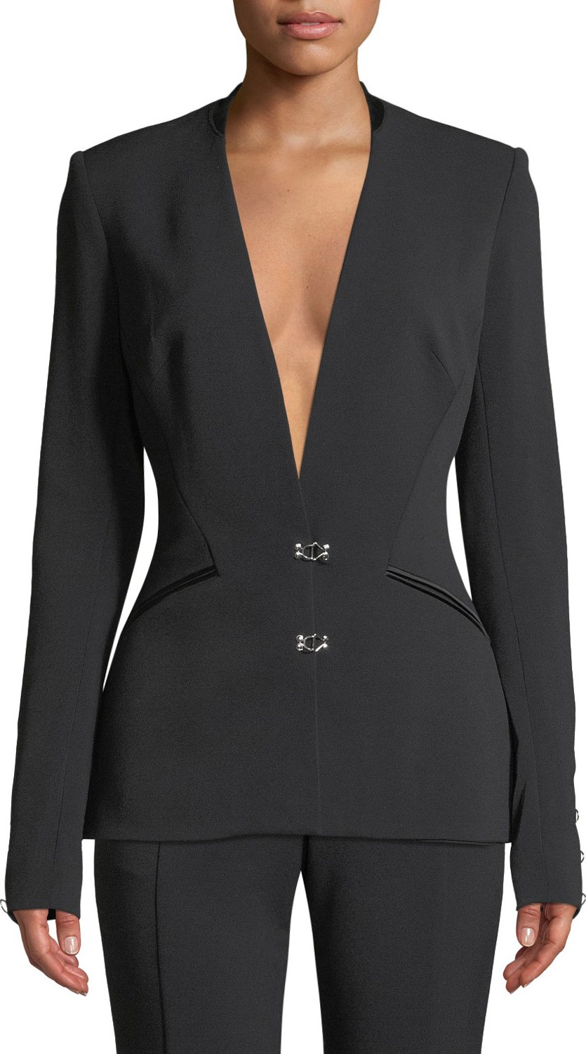 Jonathan Simkhai Stretch Wool Hook-Front Basque Blazer