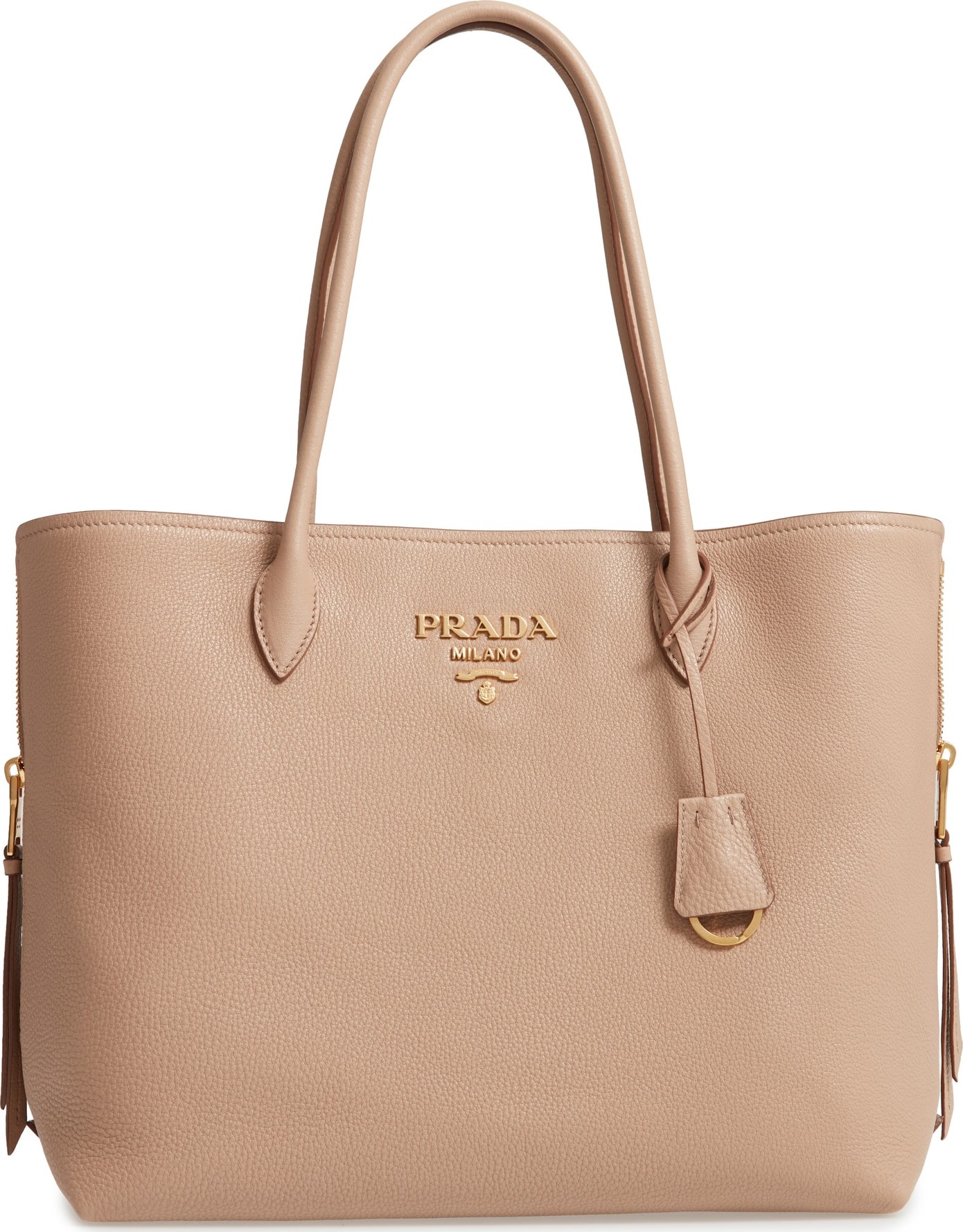 Prada Daino Side Zip Leather Shopper