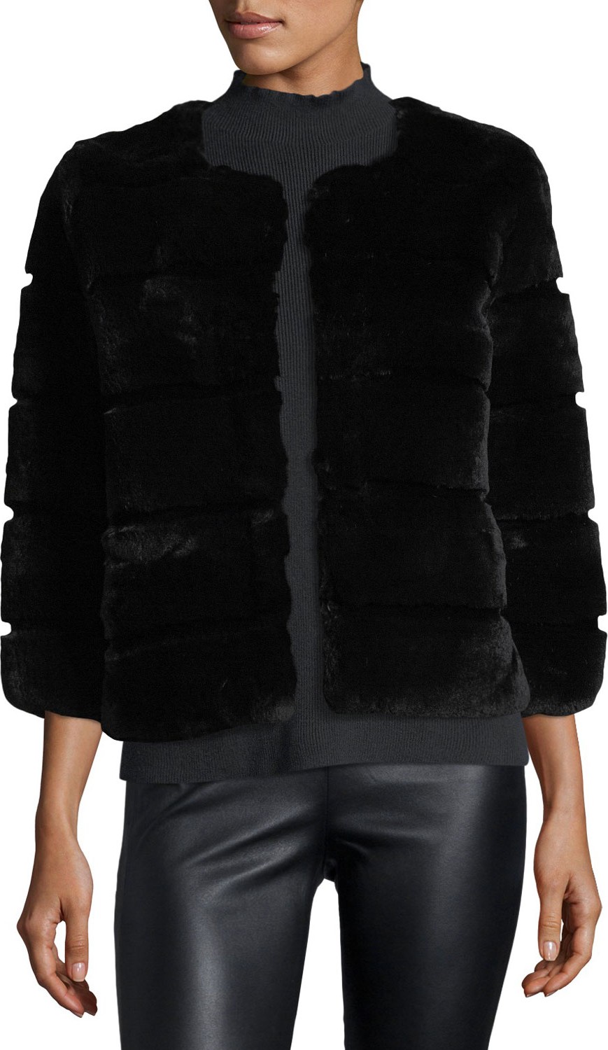 Belle Fare Hook-Front Rabbit Fur Jacket