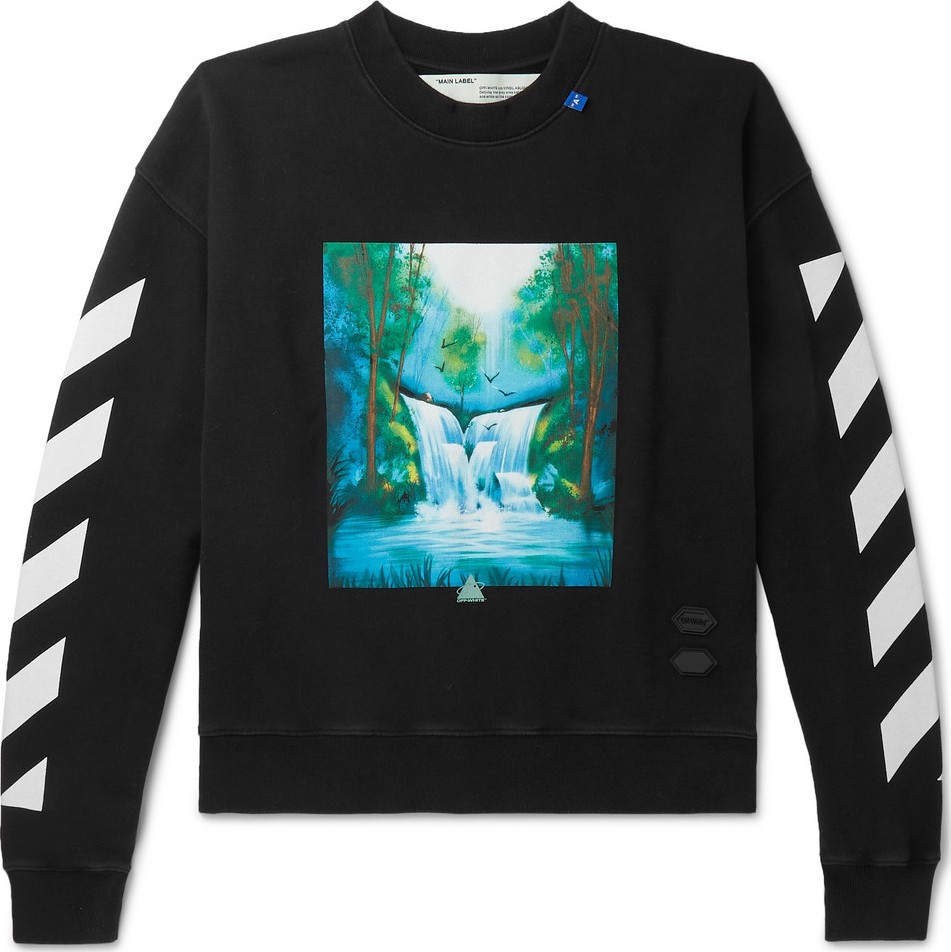 Off White Printed Loopback Cotton-Jersey Sweatshirt