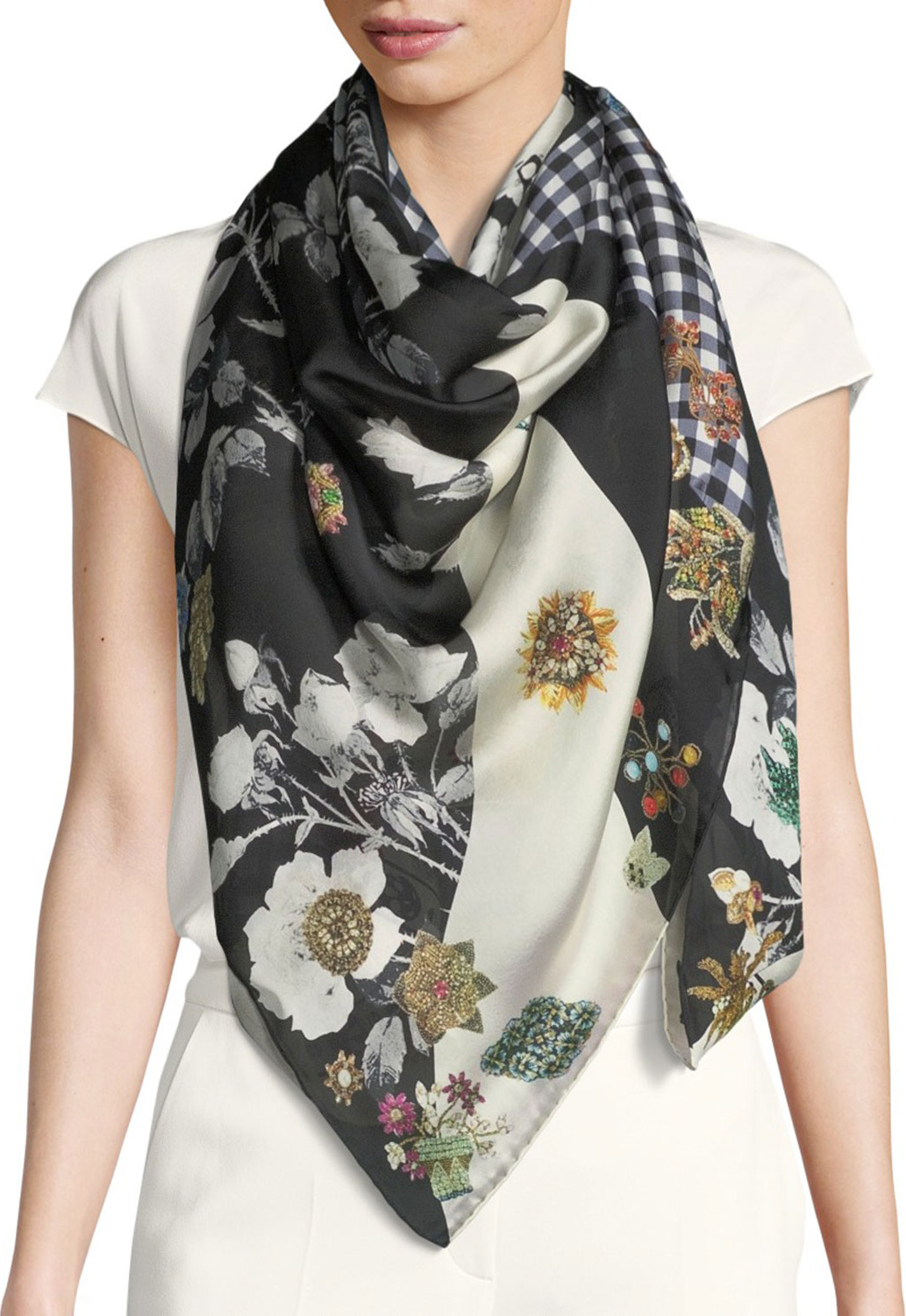 Alexander McQueen Patched Gingham Silk Shawl