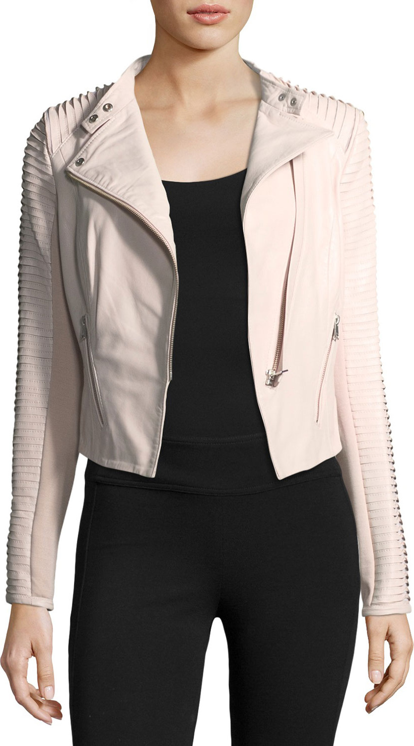 LAMARQUE Stripped Leather Motorcycle Jacket