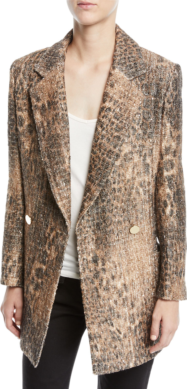 Badgley Mischka Leopard Sequin Double-Breasted Coat