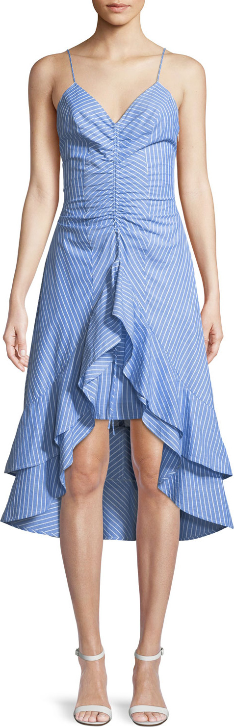 Joie Eberta Striped Cotton High-Low Ruffle Dress