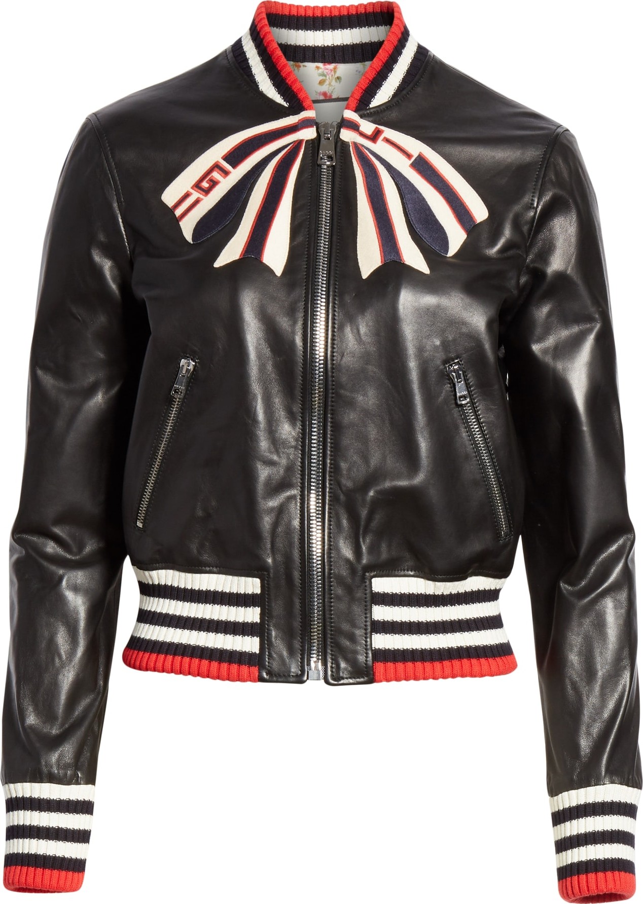 Gucci Trompe L'Oeil Bow Nappa Leather Bomber Jacket