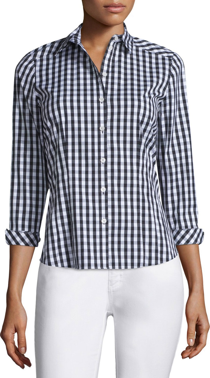 Lafayette 148 New York Janessa Button-Front Check-Print Blouse