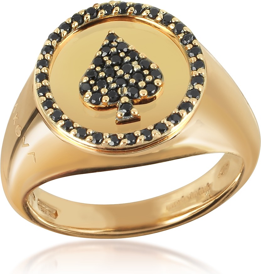 Makova Jewelry 18K Pink gold & 0.24 ctw Black Diamonds Queen Of Spade Pinky Ring