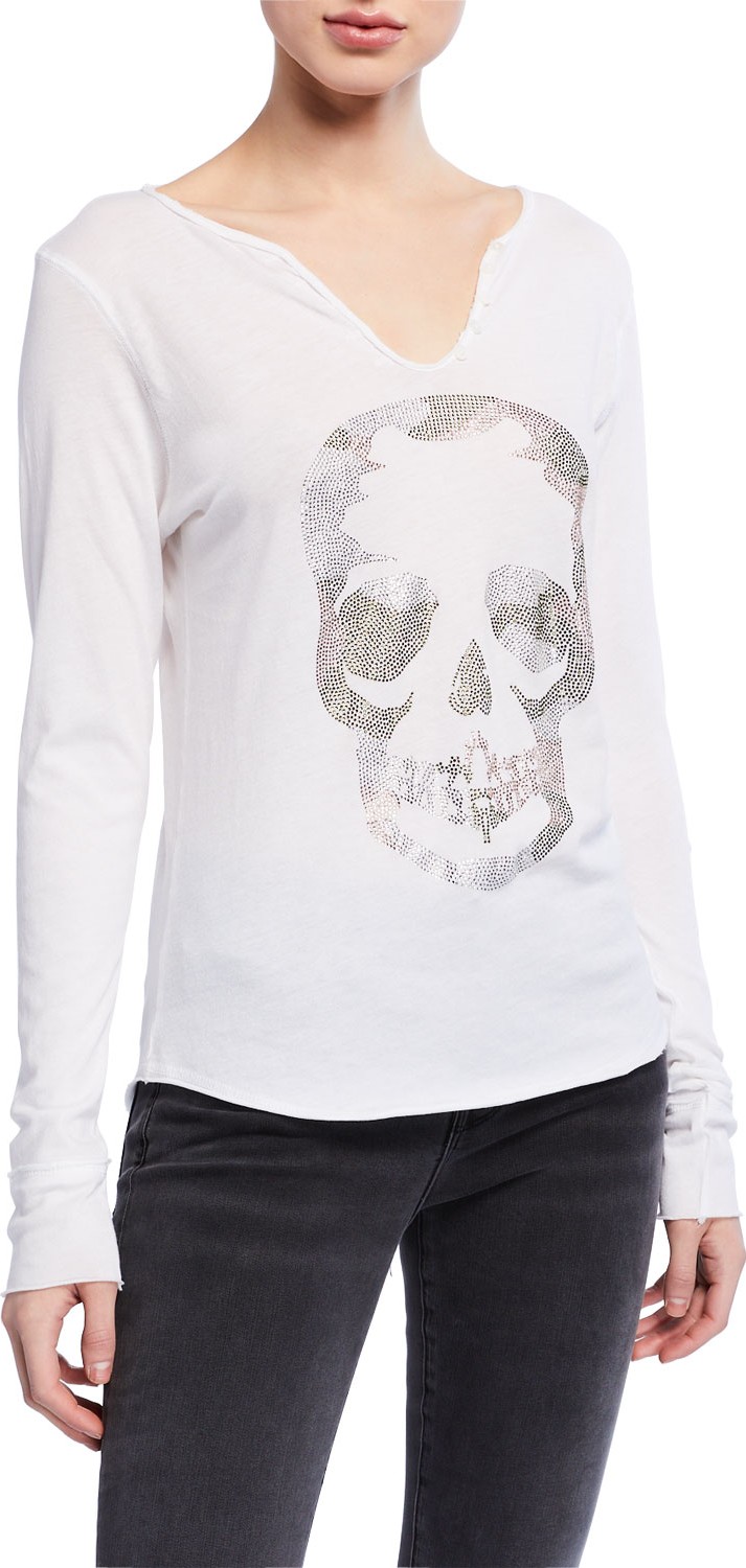 Zadig & Voltaire Tunisien Embellished Skull Long-Sleeve T-Shirt