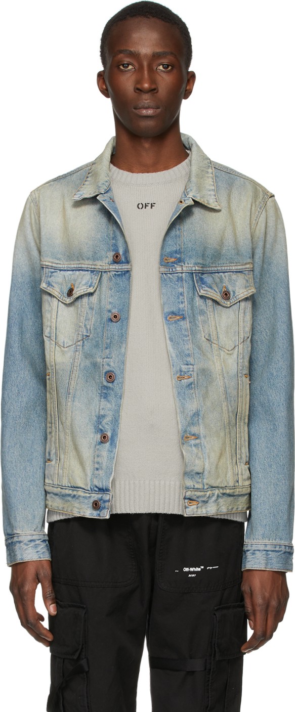 Off White Blue Denim Airport Tape Jacket
