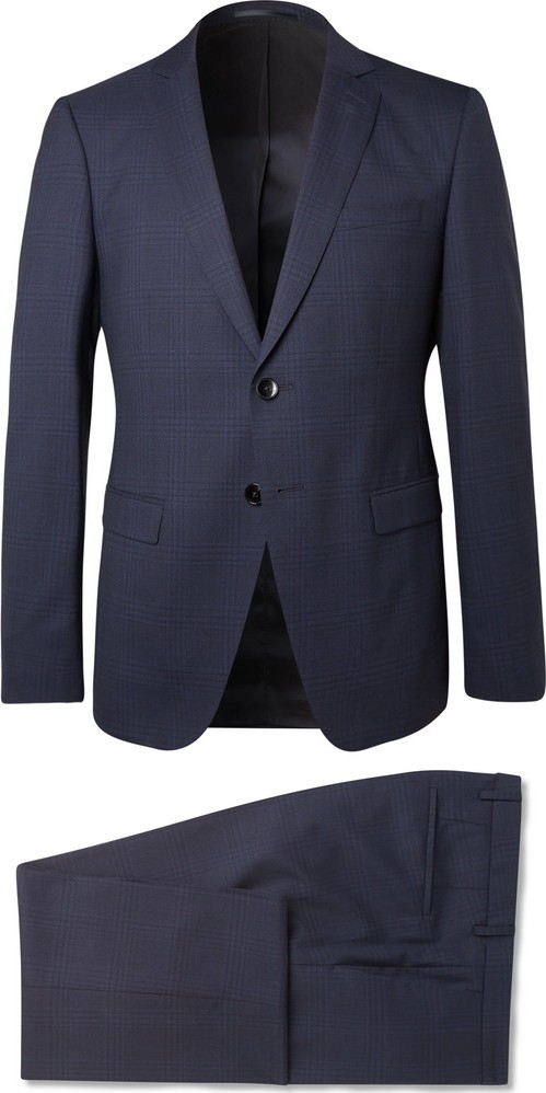 HUGO BOSS Navy Reymond/Wenten Slim-Fit Checked Virgin Wool Suit
