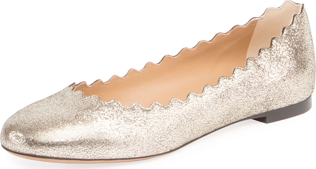 Chloe Lauren Scalloped Metallic Leather Ballet Flats