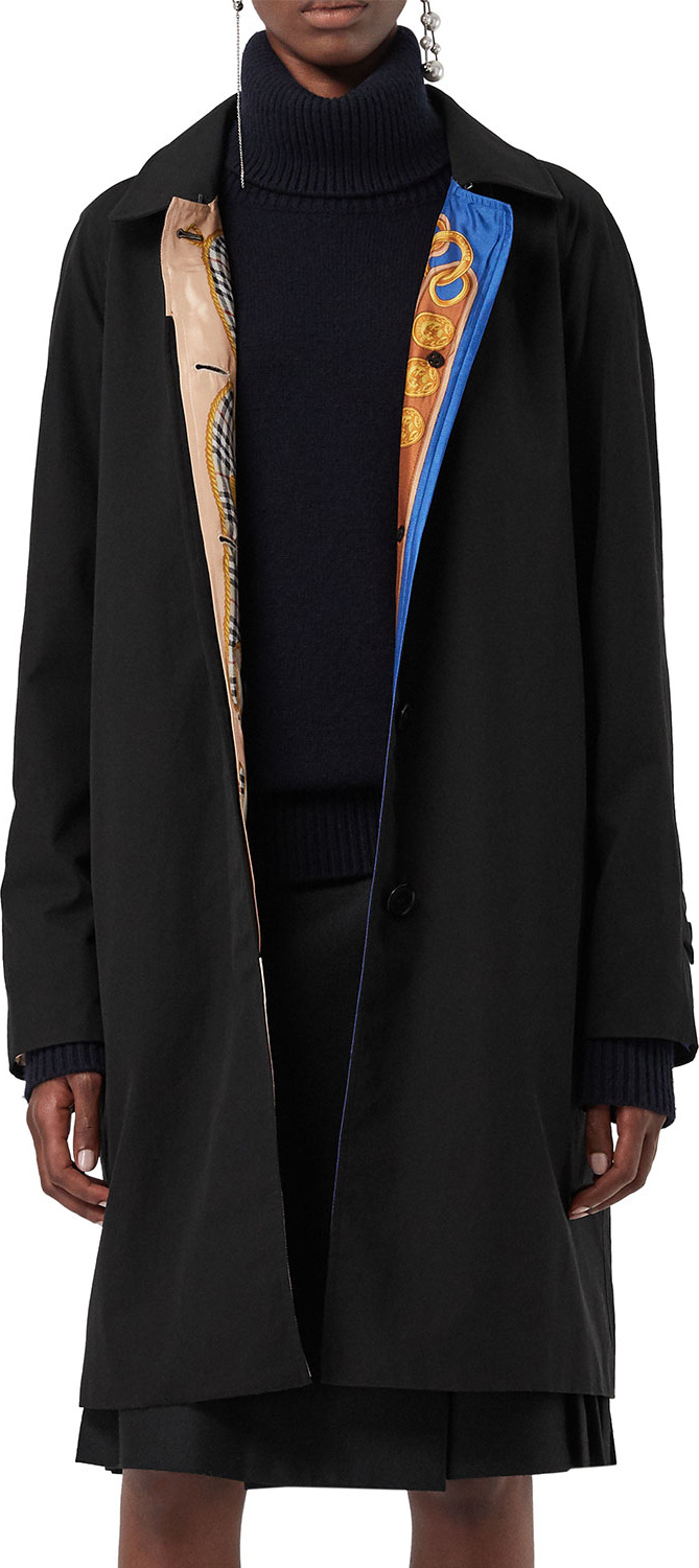 Burberry London England Camden Single-Breasted Car Coat w/ Archive-Print Lining