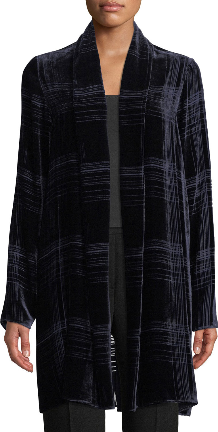Elie Tahari Dorinda Open-Front Striped Burnout Velvet Cardigan