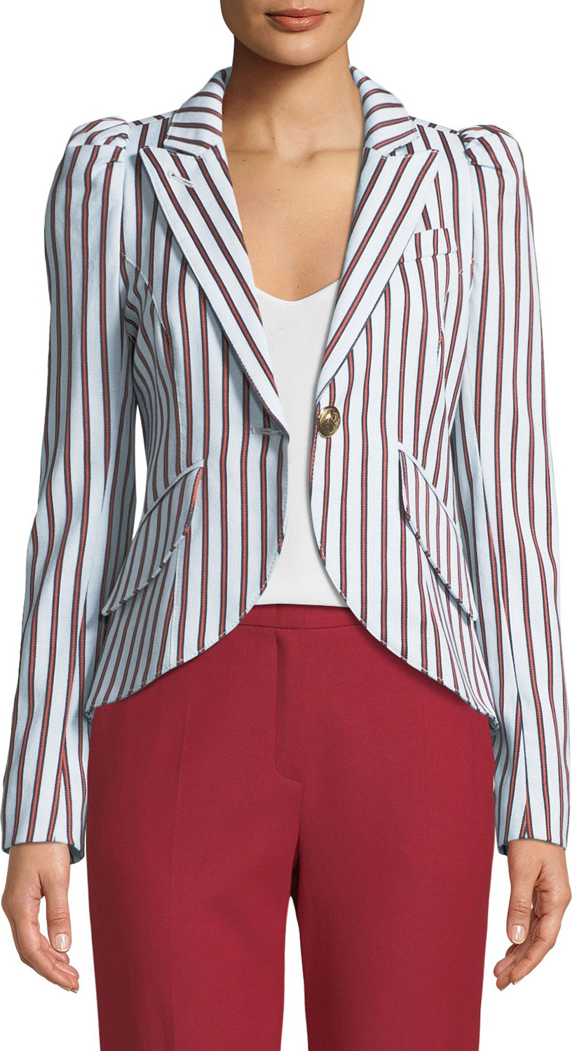 SMYTHE Striped Pouf-Sleeve One-Button Blazer
