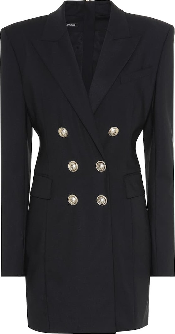 Balmain Double-breasted wool-blend minidress