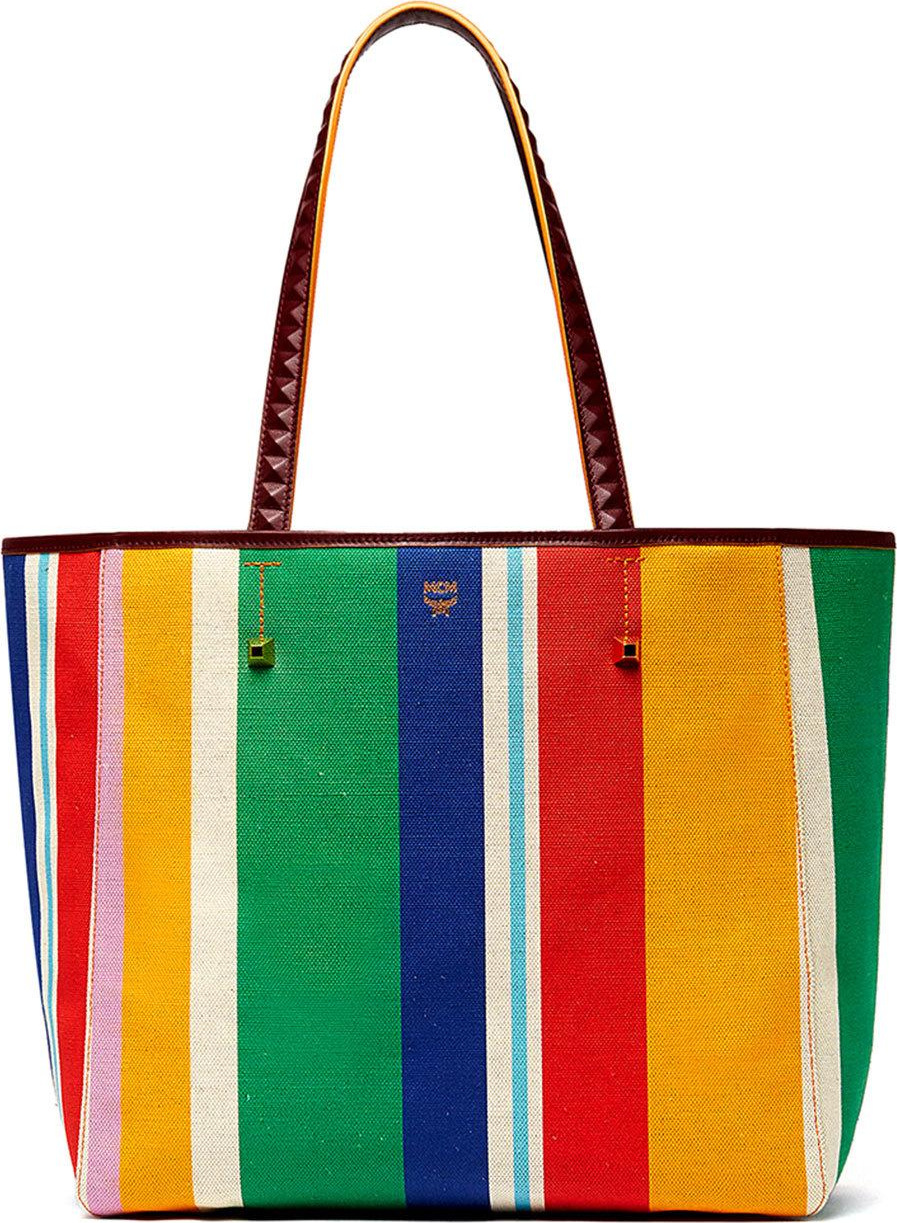 MCM UHSE Striped Canvas Tote Bag