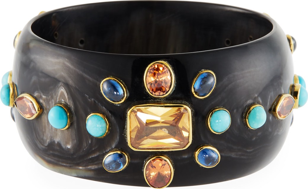Ashley Pittman Bure Dark Horn Bangle w/ Mixed Stones