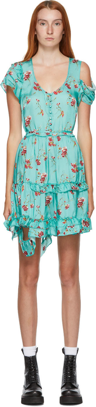 R13 - Blue Floral Deconstructed Babydoll Dress