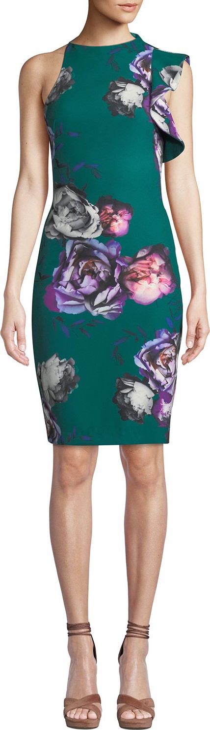 Black Halo Pabal Ruffle-Trim Floral-Print Dress