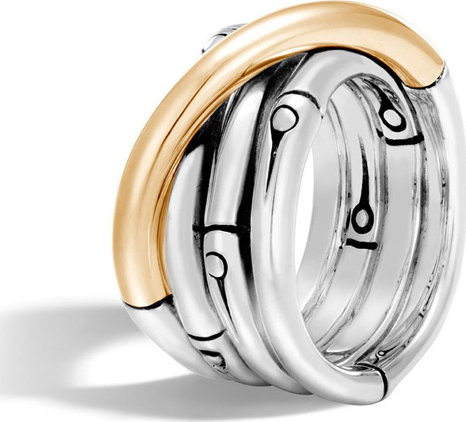 John Hardy Bamboo 18K Gold & Silver Ring, Size 7