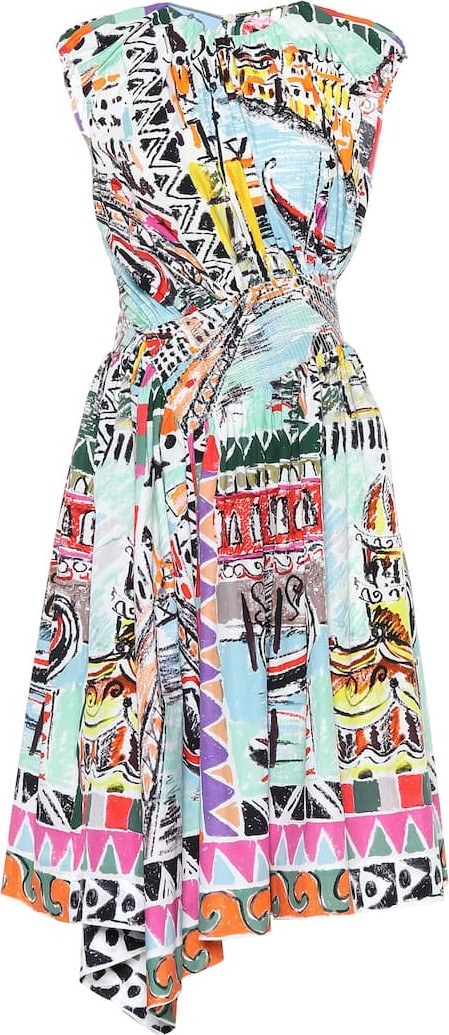 Prada Printed cotton poplin midi dress