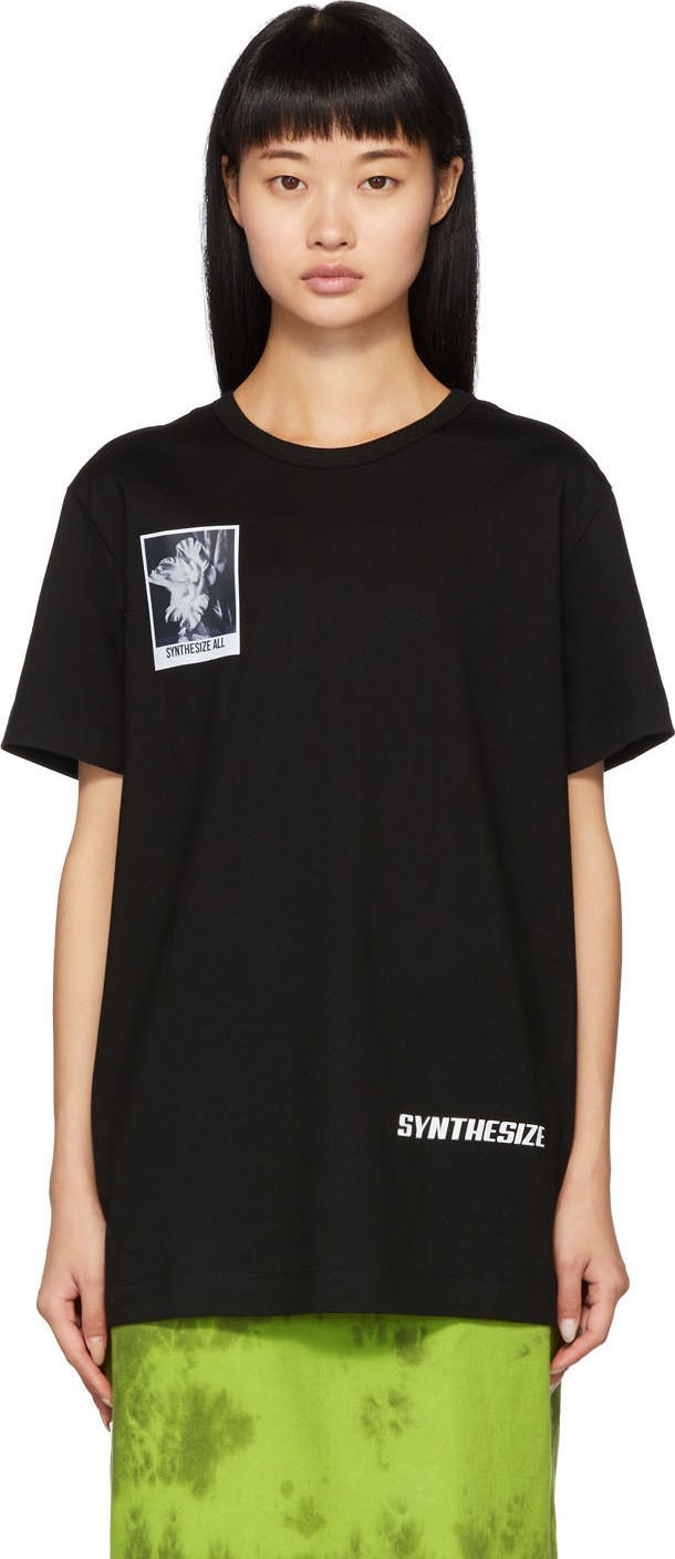 Juun.J Black Flower Print Synthesize T-Shirt