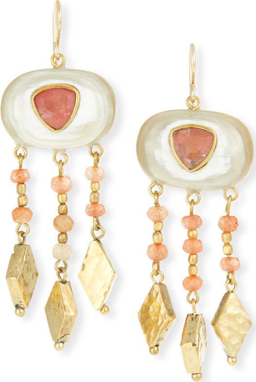 Ashley Pittman Horn & Bronze Dangle Earrings with Rose Quartz & Pink Sandstone