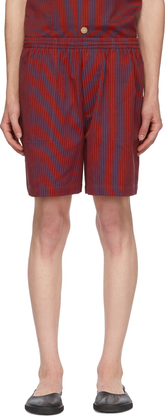 Bode Red & Blue Micro Tent Stripe Rugby Shorts