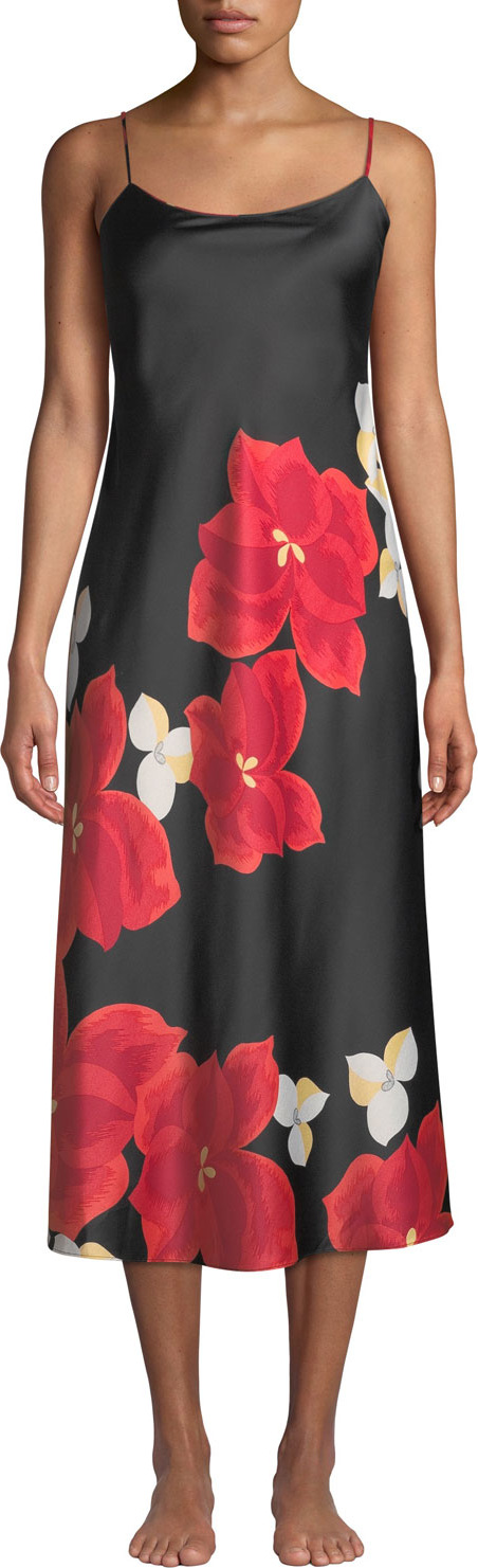 Natori Ginza Long Floral-Print Charmeuse Nightgown Natori Ginza Long Floral-Print Charmeuse Nightgown