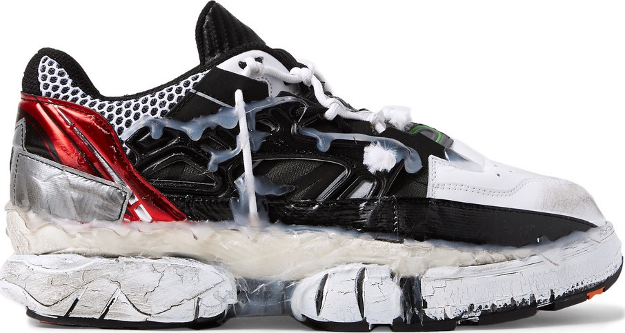 Maison Margiela Fusion Distressed Leather and Mesh Sneakers