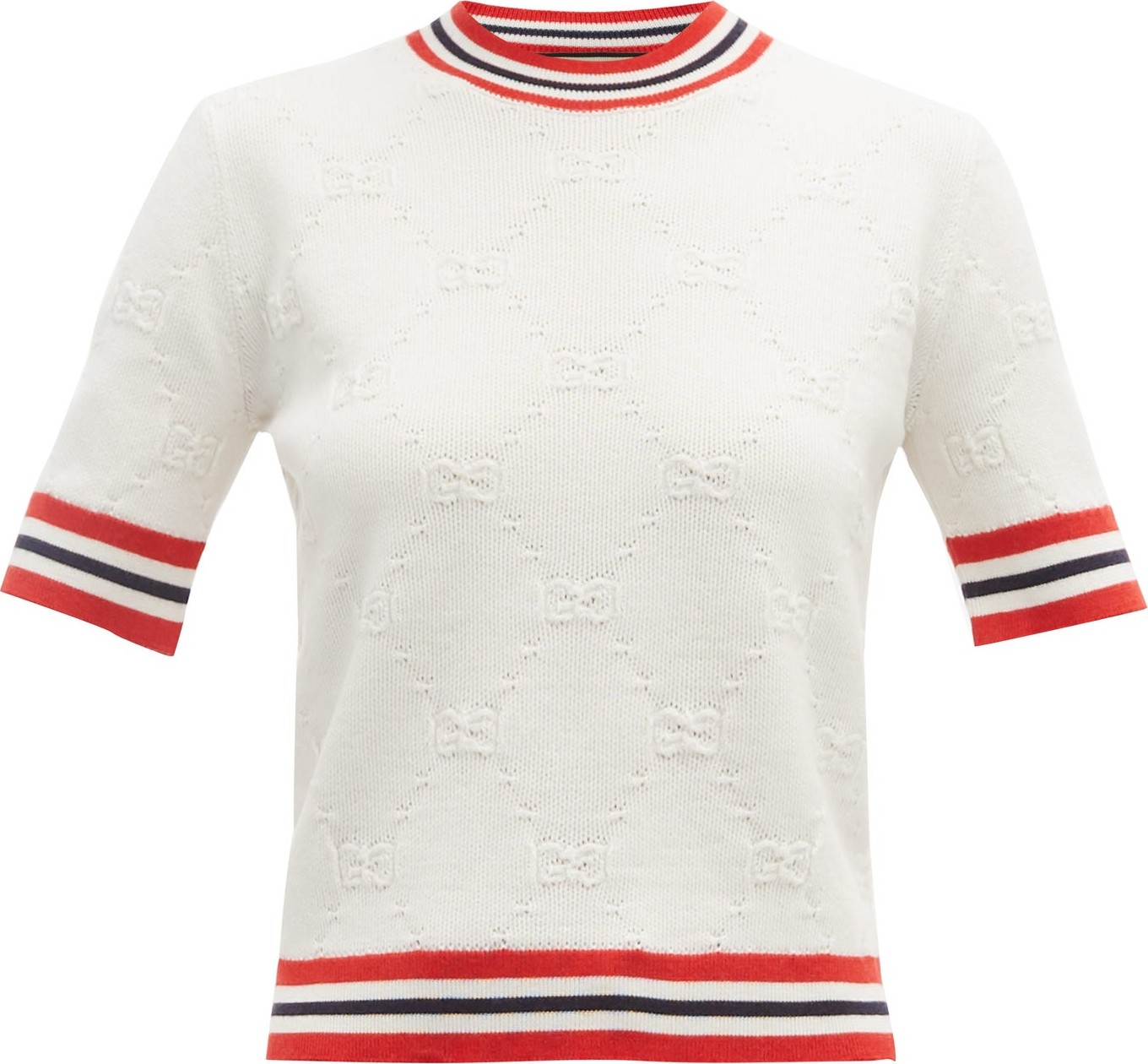 Gucci GG Web-stripe wool-blend short-sleeved sweater