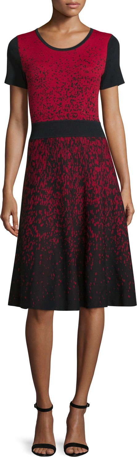 Carmen by Carmen Marc Valvo Short-Sleeve Ombre Fit-&-Flare Dress, Black/Red