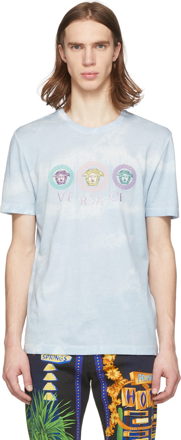 Versace Blue Tie-Dye Medusa Logo T-Shirt