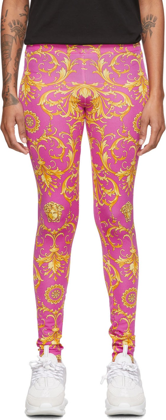 Versace Pink Cowboy Foulard Printed Leggings