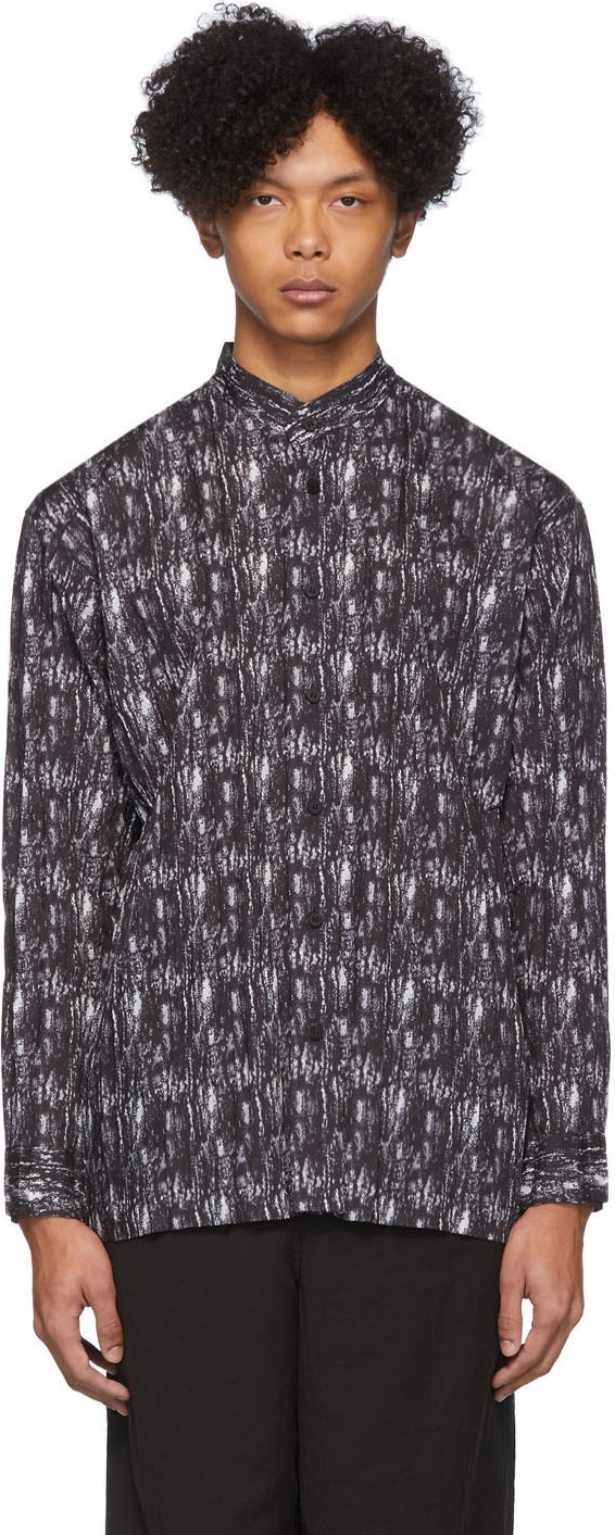 Issey Miyake Men Black & White Collarless Shirt