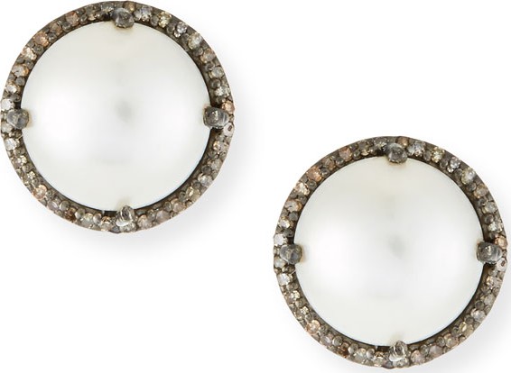 Margo Morrison Pearl & Diamond Stud Earrings