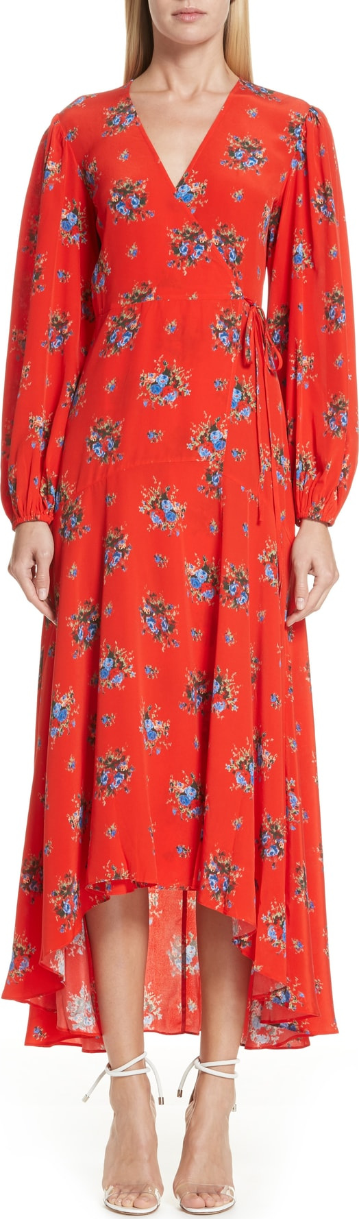 Ganni Floral Silk Wrap Dress