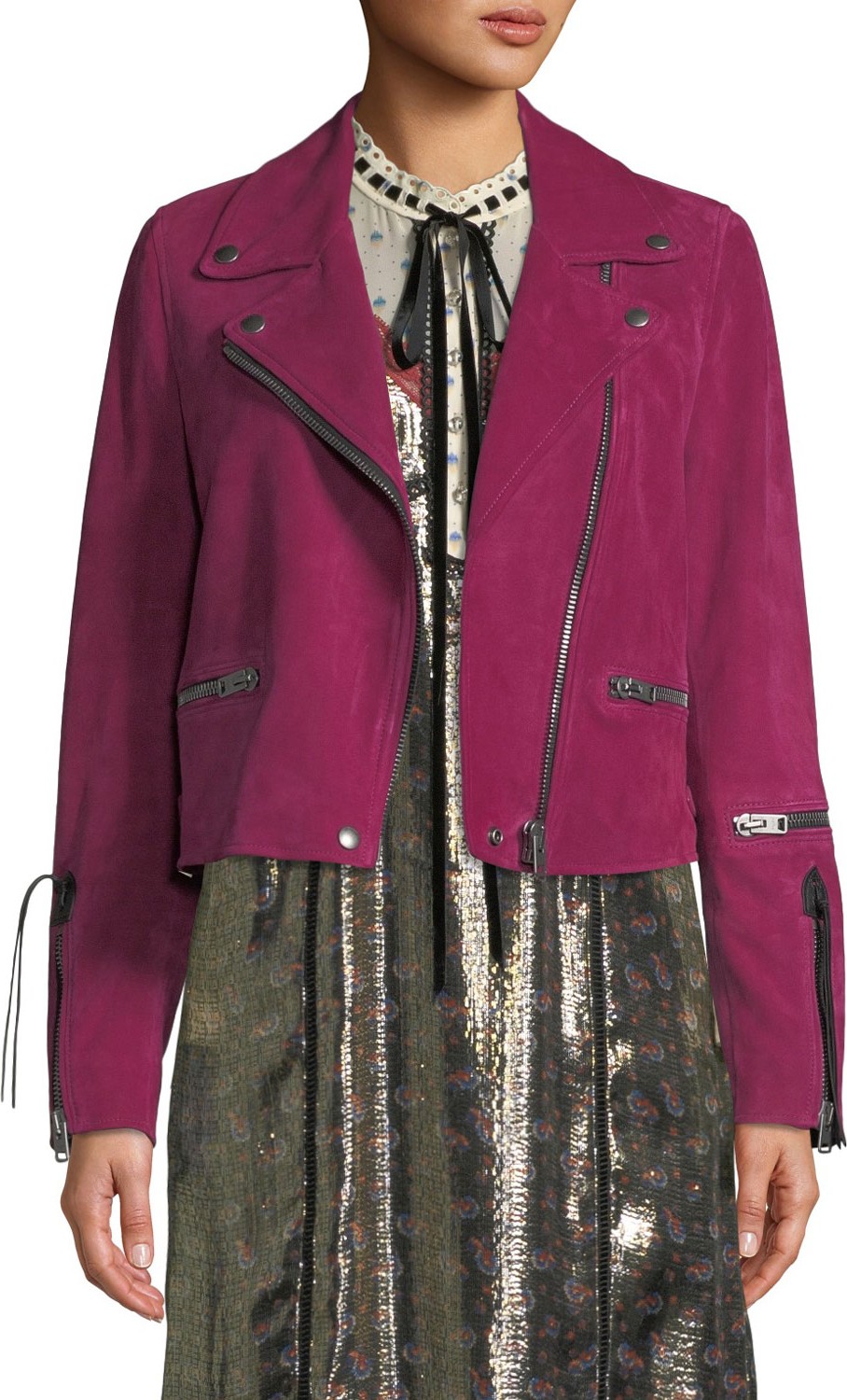 COACH Cropped Suede Moto Jacket