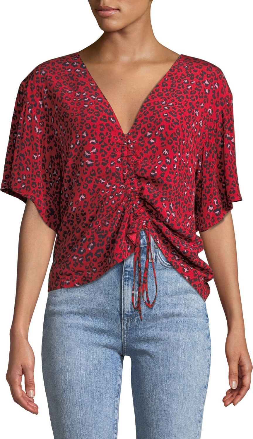 Lovers + Friends Valentina Ruched Leopard-Print Tee